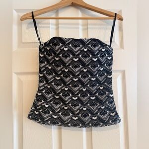 White House Black Market B/W Graphic Bustier Strap/Strapless Top Size  0 NWT